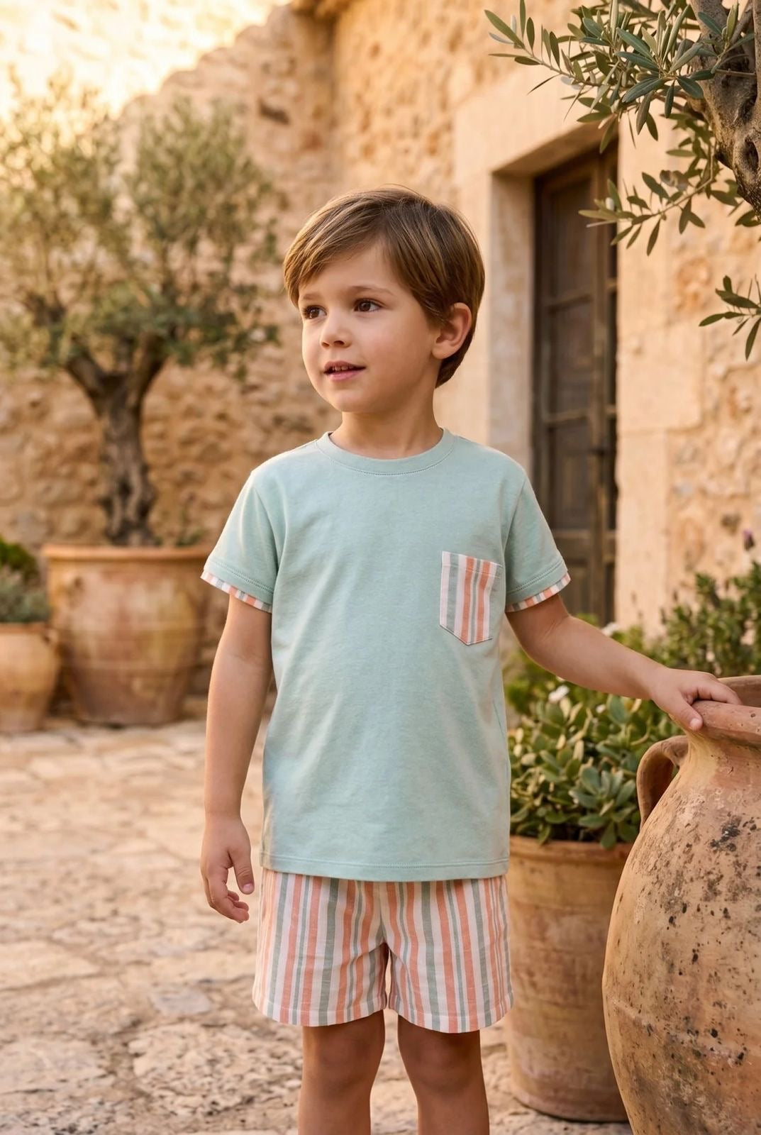 Camisa y Short Verde Naranja