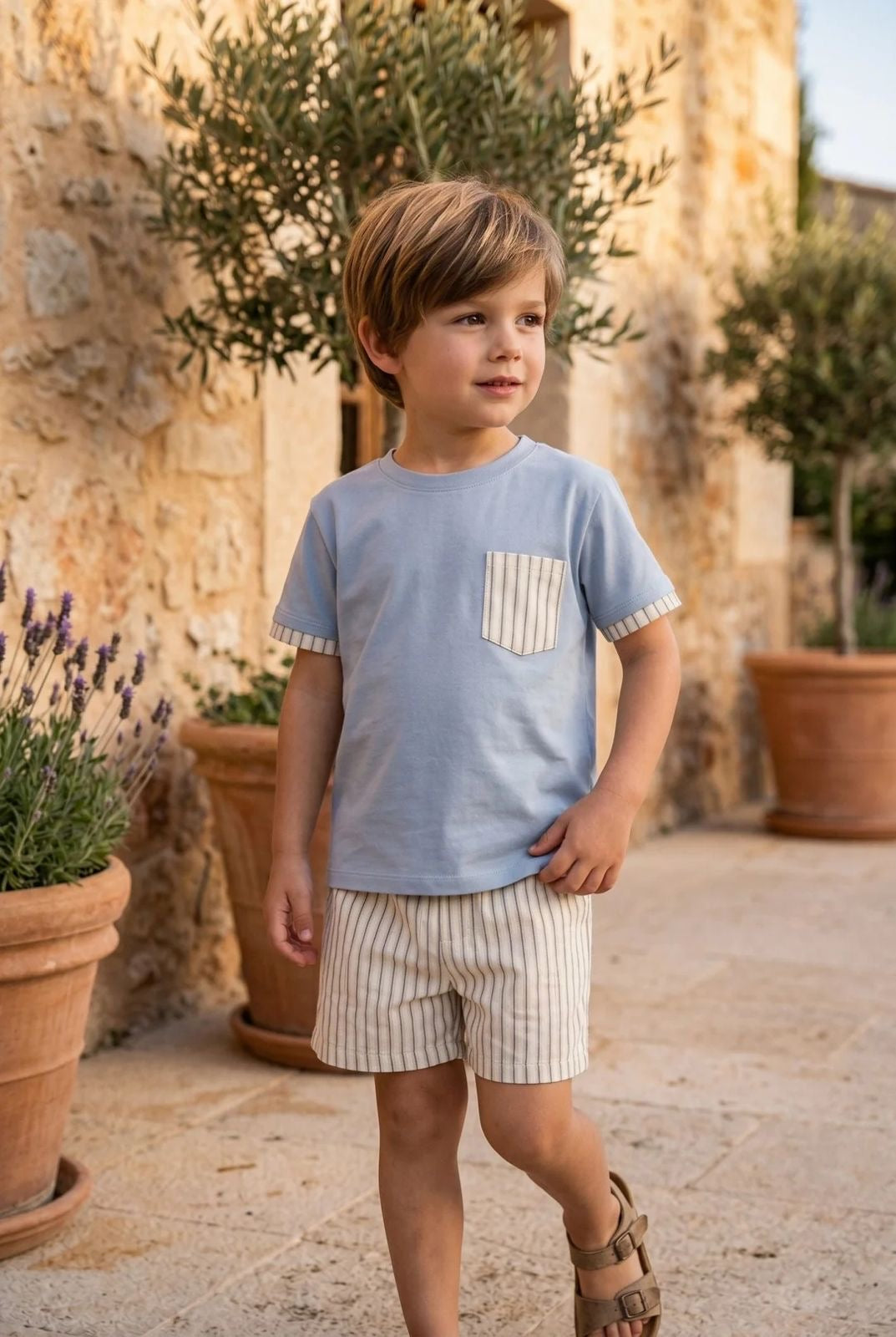 Camisa y Short Celeste Beige