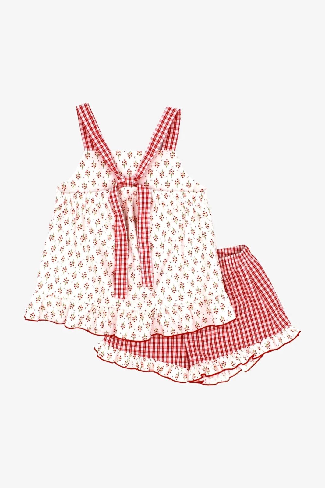 Short Set Flores Vichy Rojo