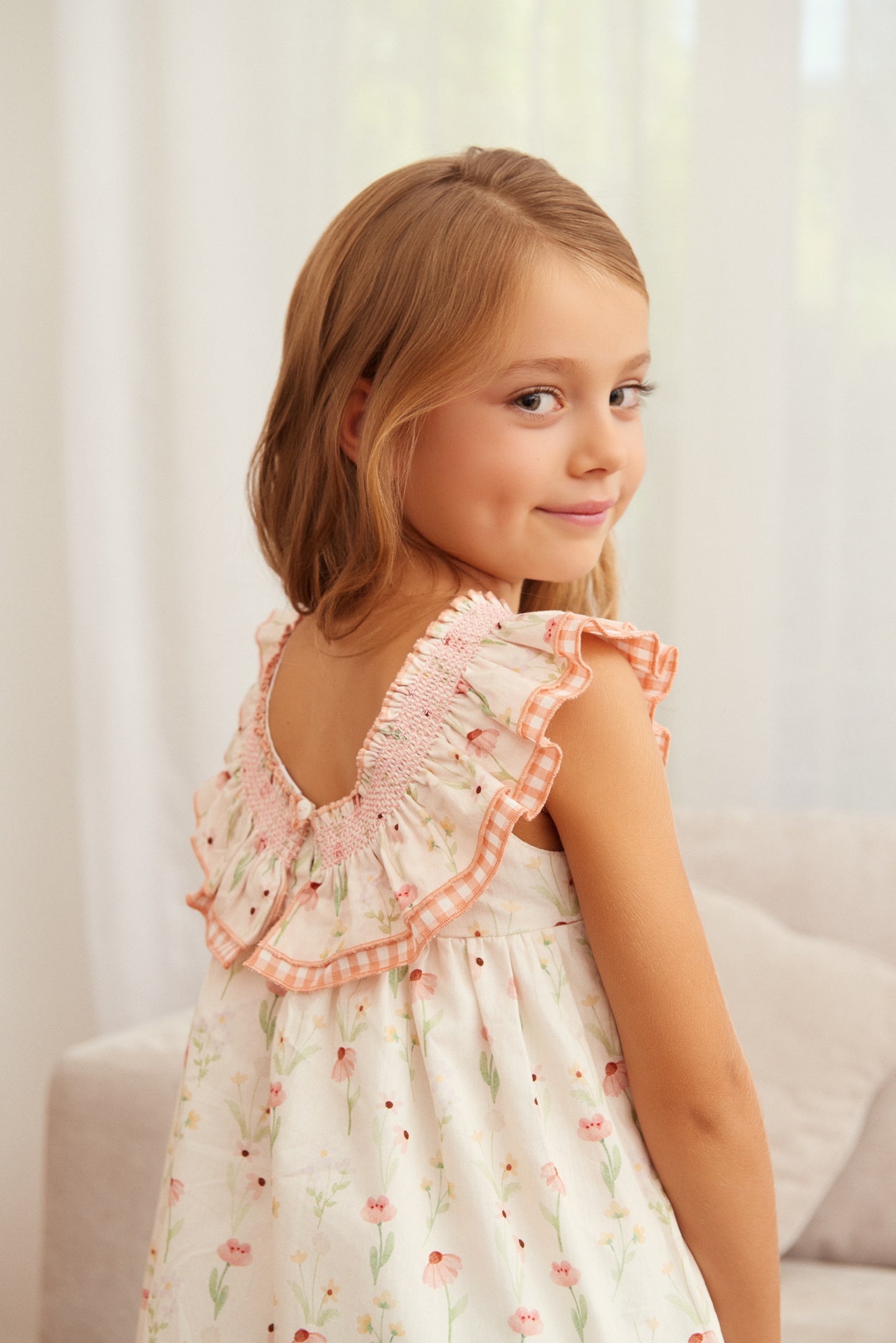 Vestido Vichy Flores Naranja