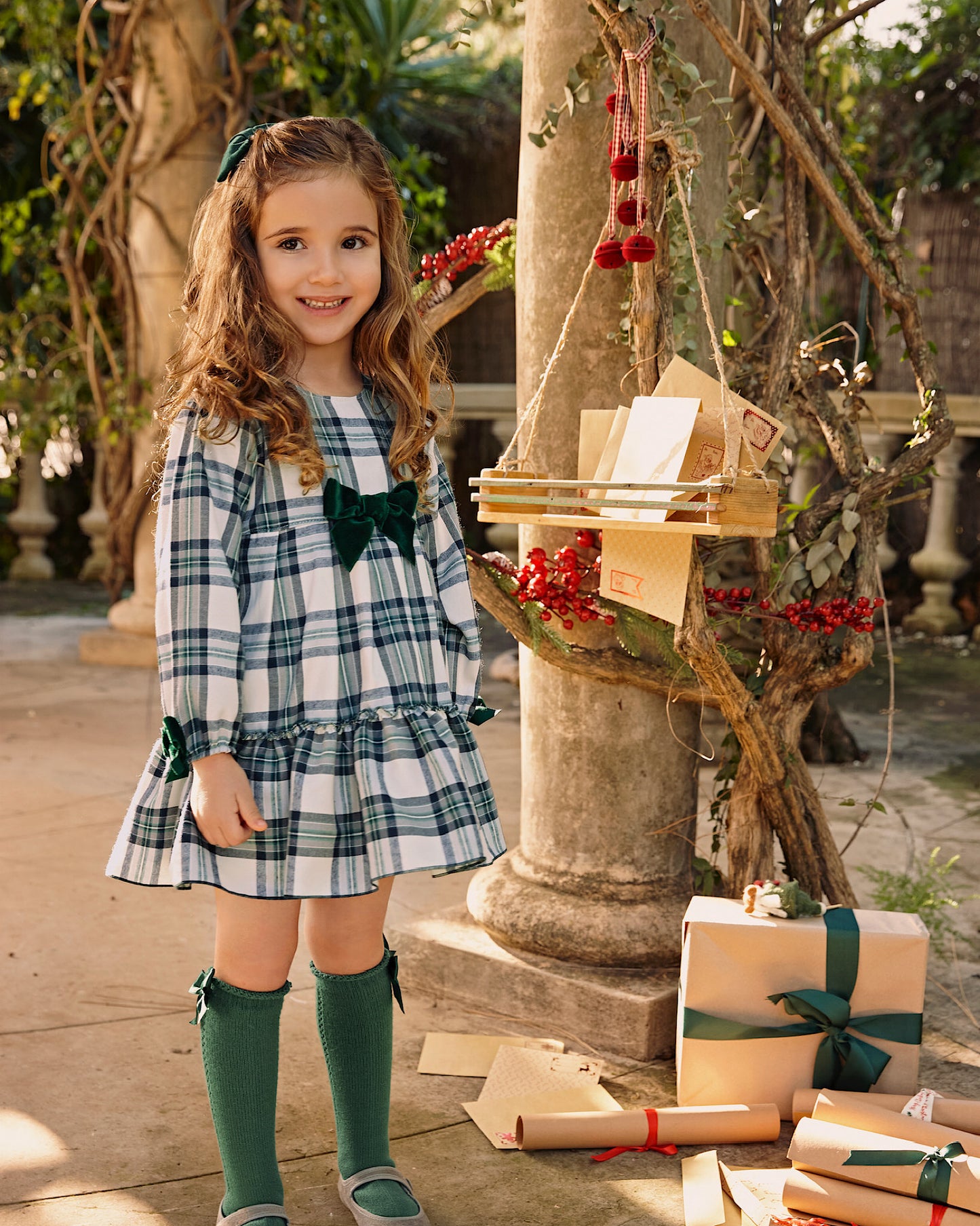 Vestido Cuadros Lazo Verde