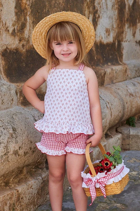 Short Set Flores Vichy Rojo