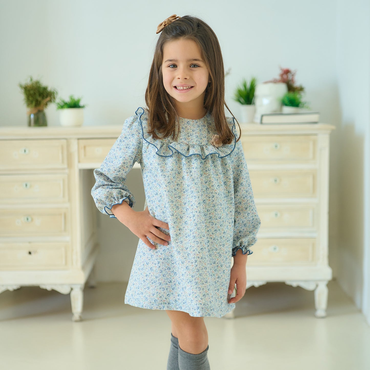 Vestido Azul Flores Marino