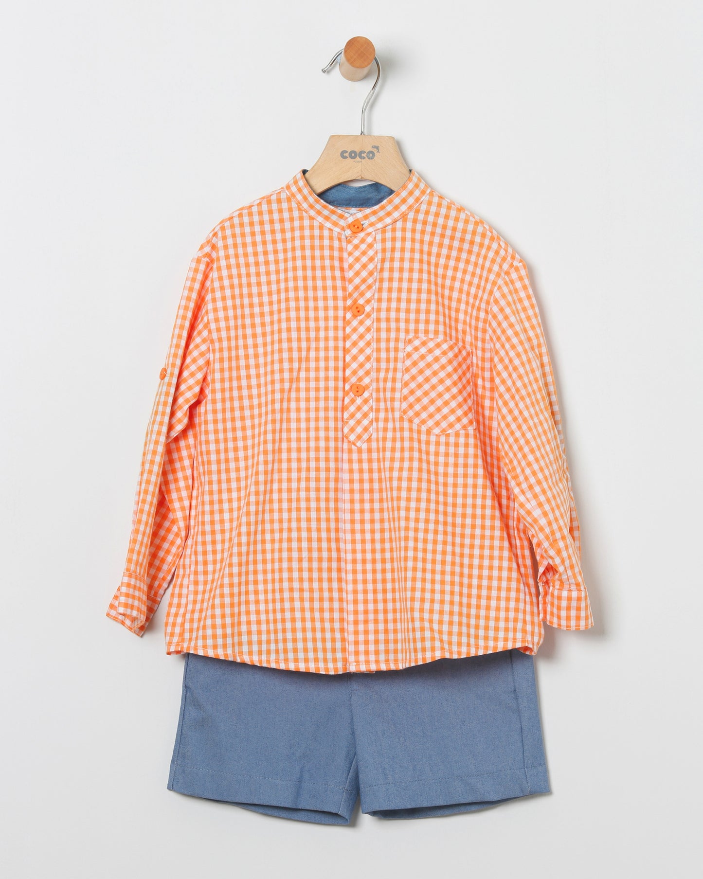 Bermuda y Camisa Cuadros Naranja